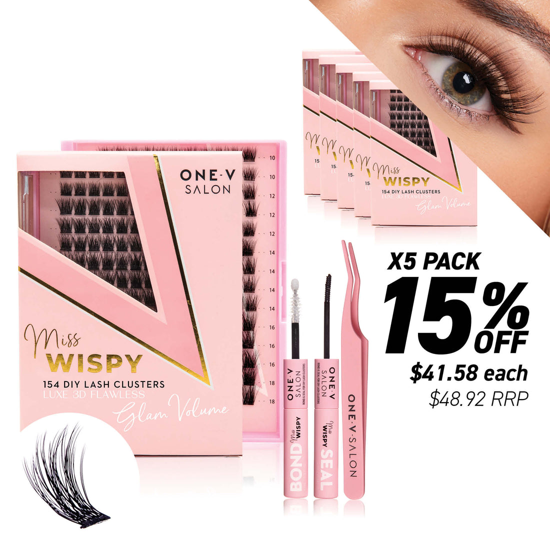 Luxe 3D Flawless -Glam Volume - 154 DIY Cluster Lashes Combo Kit (Bundle Pack) - LASH V