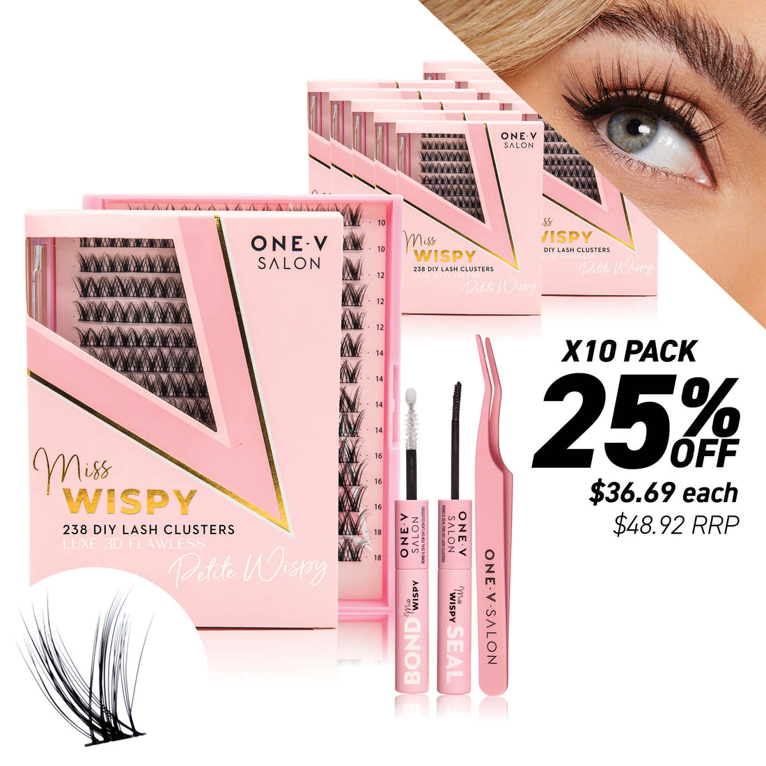 Luxe 3D Flawless -PETITE WISPY- 238 DIY Cluster Lashes Combo Kit (Bundle Pack) - LASH V