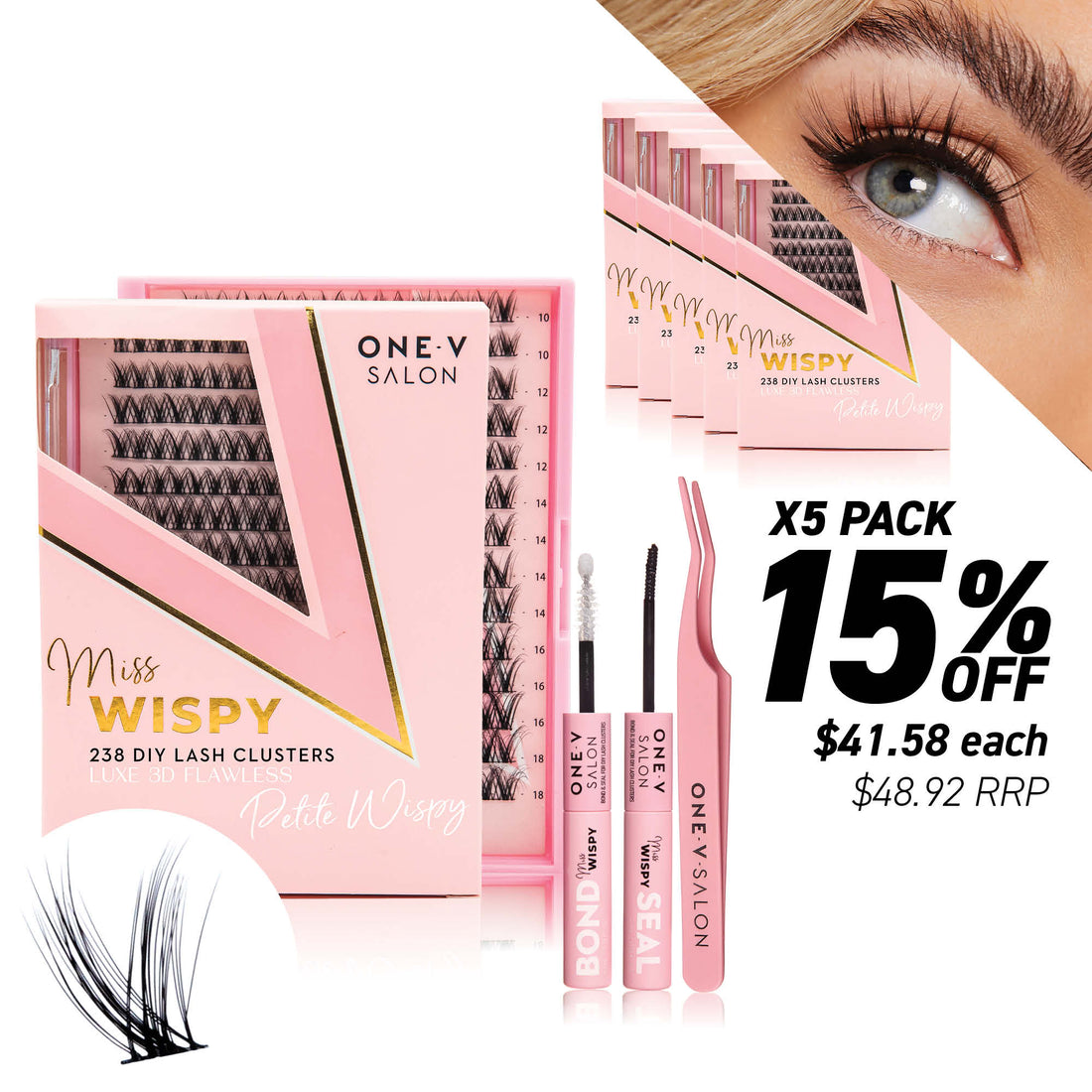 Luxe 3D Flawless -PETITE WISPY- 238 DIY Cluster Lashes Combo Kit (Bundle Pack) - LASH V