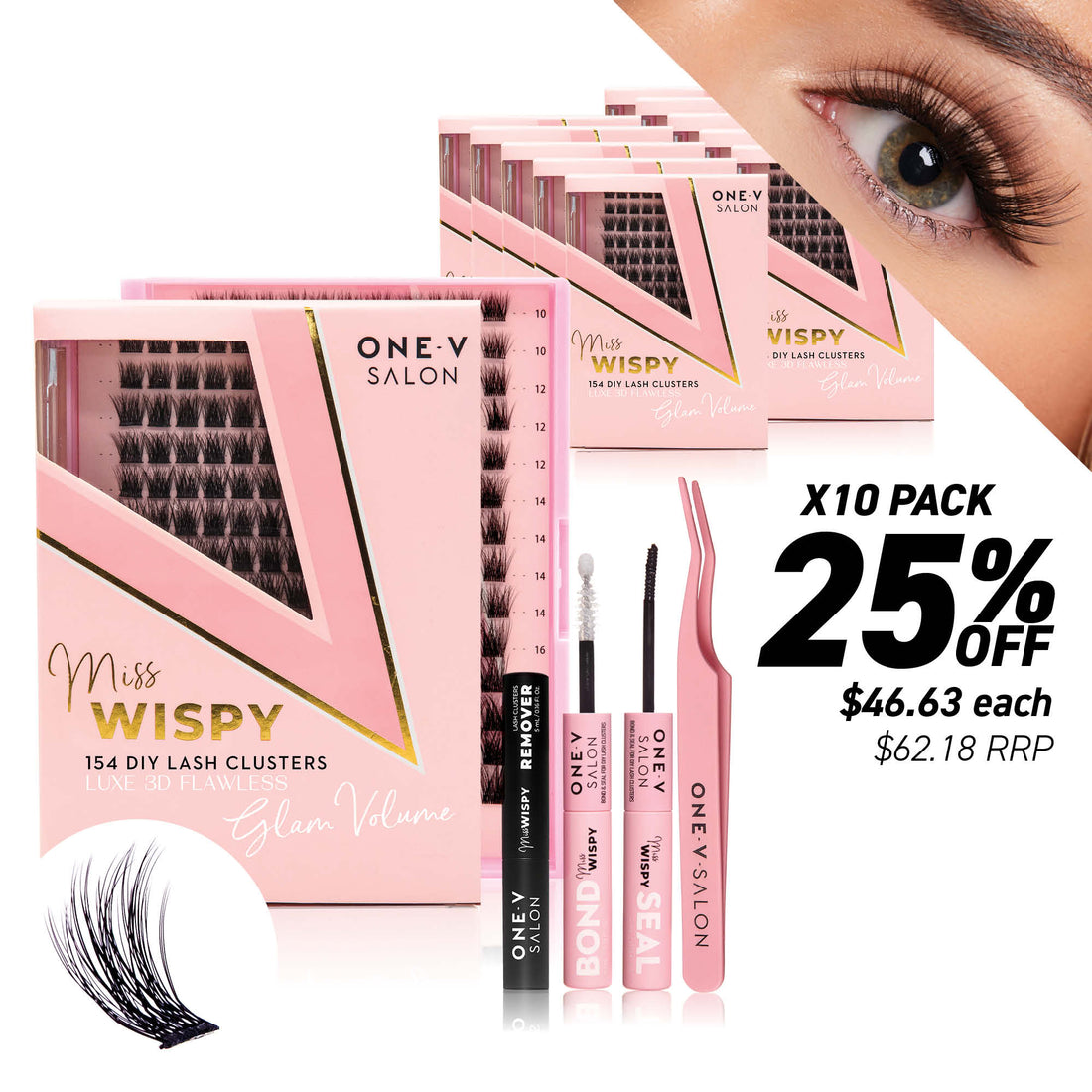 Luxe 3D Flawless -Glam Volume - 154 DIY Cluster Lashes Complete Kit (Bundle Pack) - LASH V