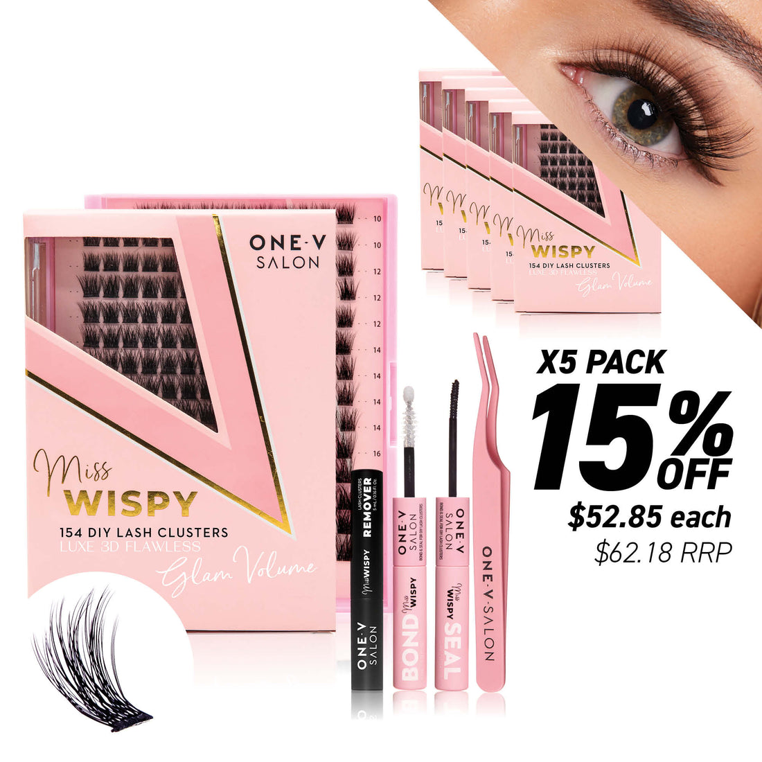 Luxe 3D Flawless -Glam Volume - 154 DIY Cluster Lashes Complete Kit (Bundle Pack) - LASH V
