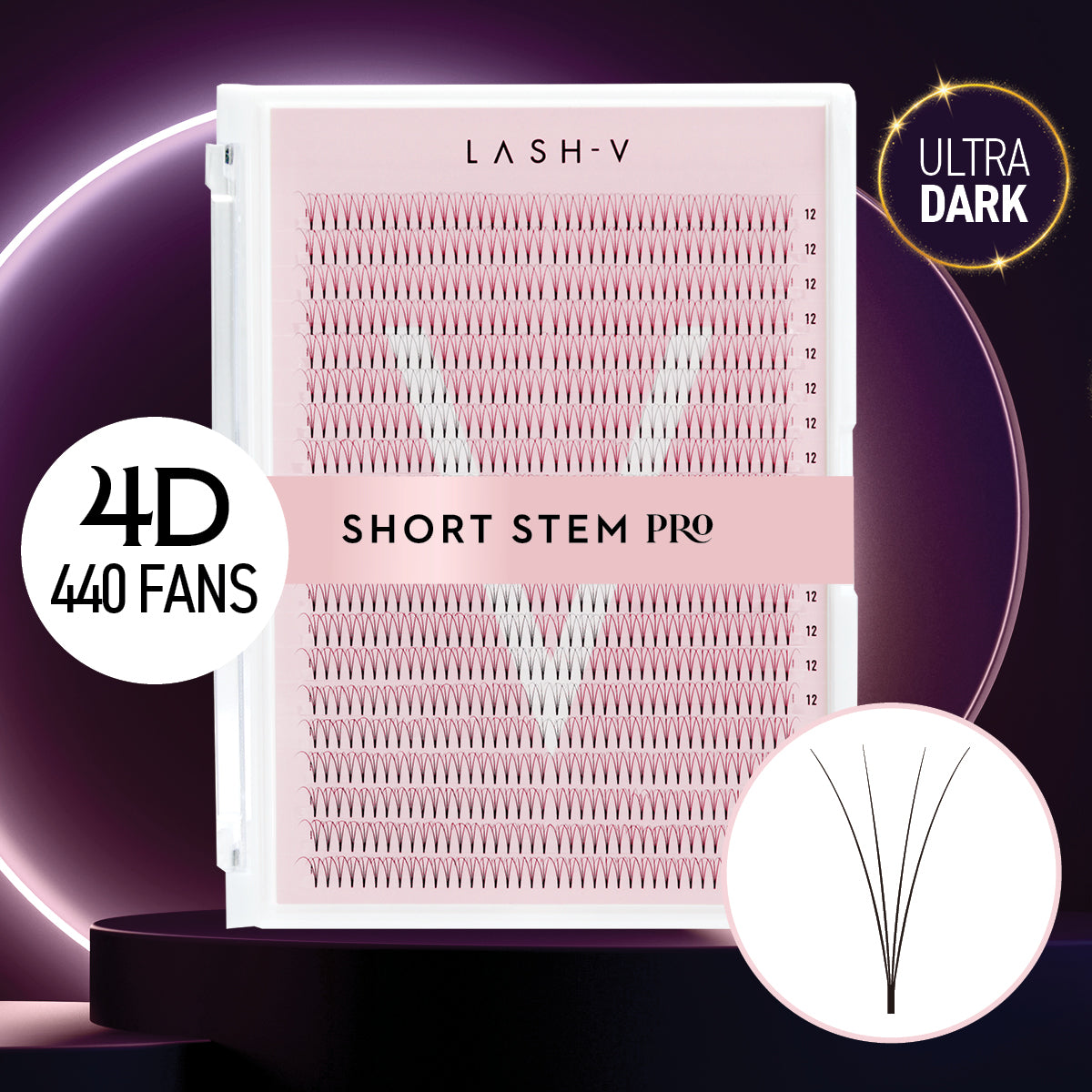 4D Premade Volume Fans Ultra Dark Short Stem - 440 Fans - LASH V