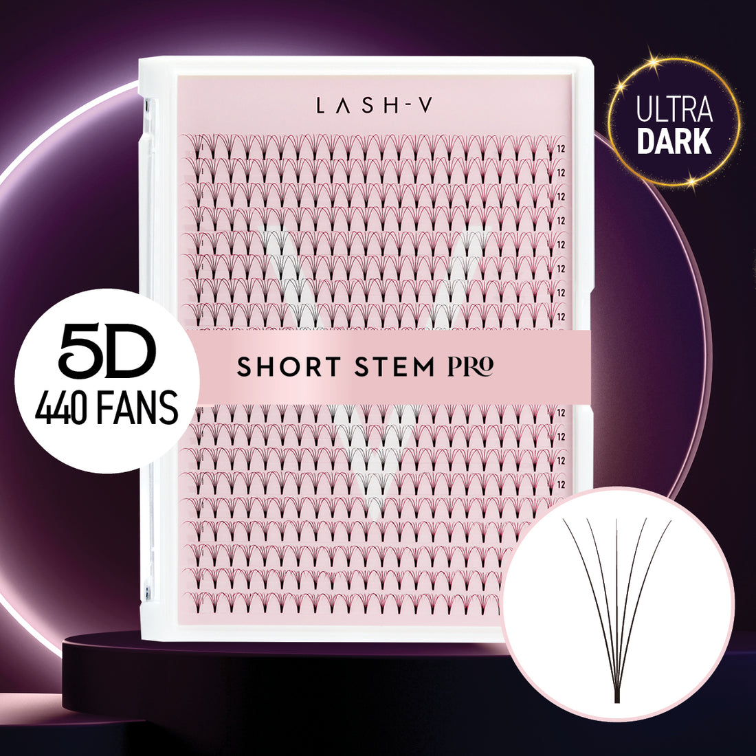 5D Premade Volume Fans Ultra Dark Short Stem - 440 Fans - LASH V