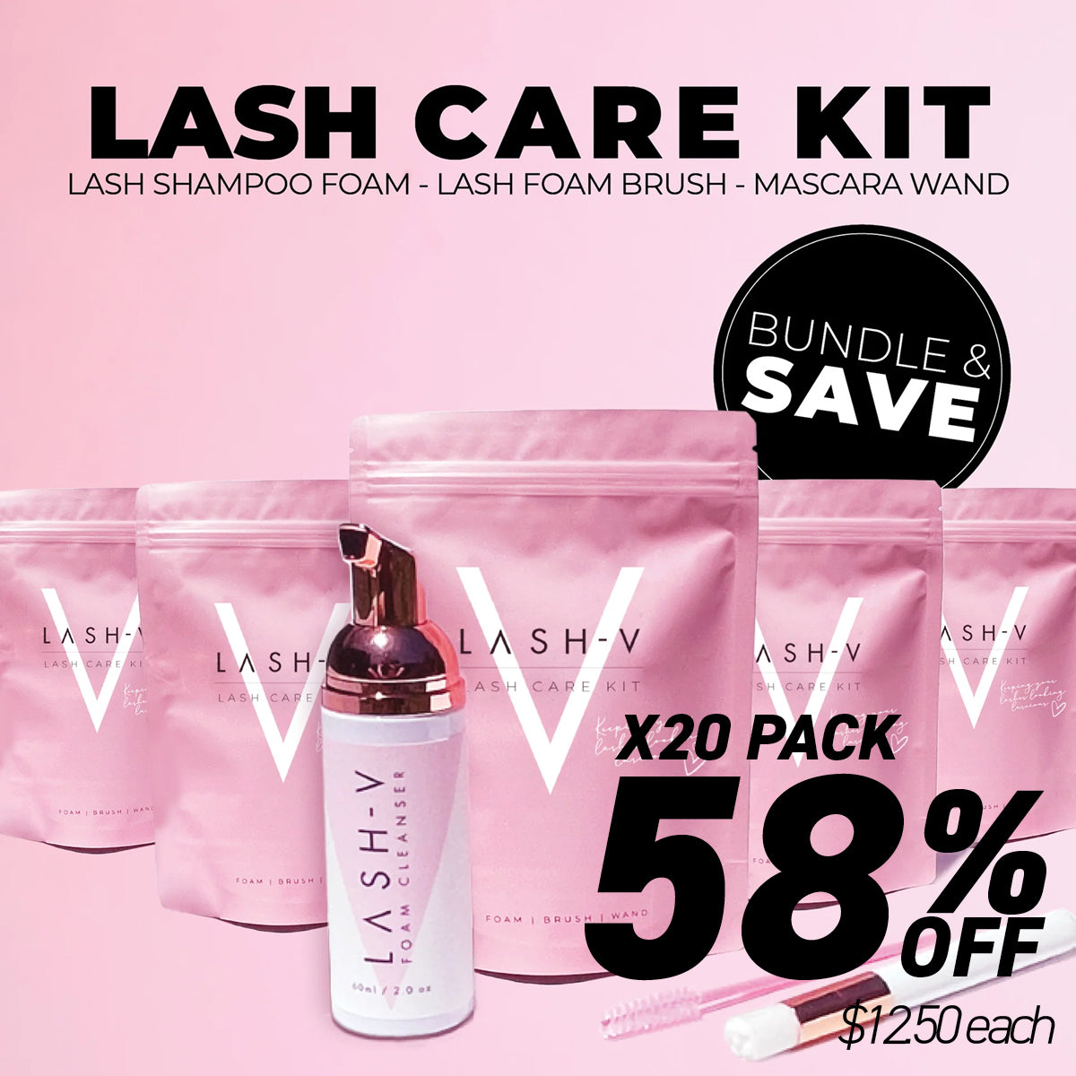 Lash Cleanser Kit - Lash Shampoo Foam + Lash Brush + Mascara Wand - [Bundle Packs] - LASH V