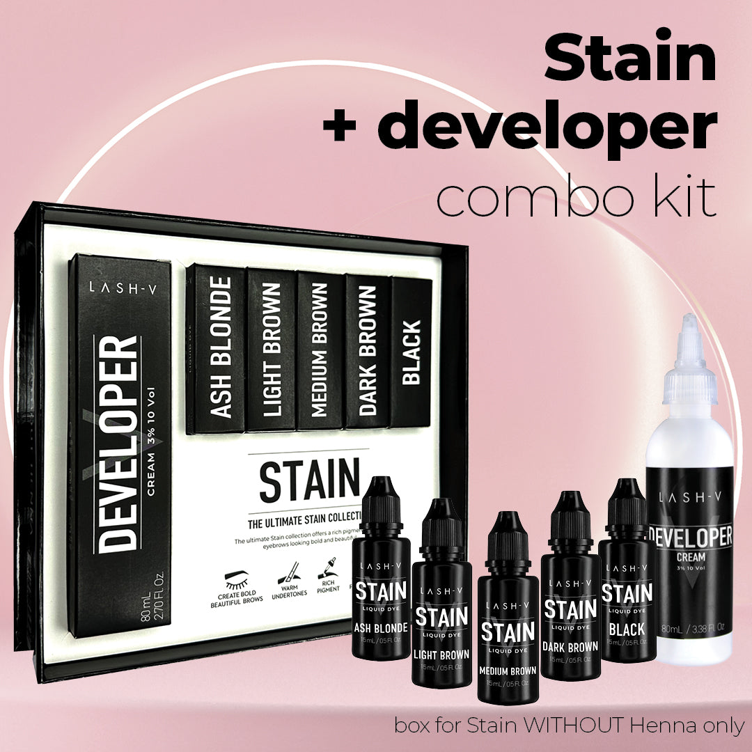 Brow Stain Combo Kit  - X5 Stain without Henna  + Developer 3% - LASH V
