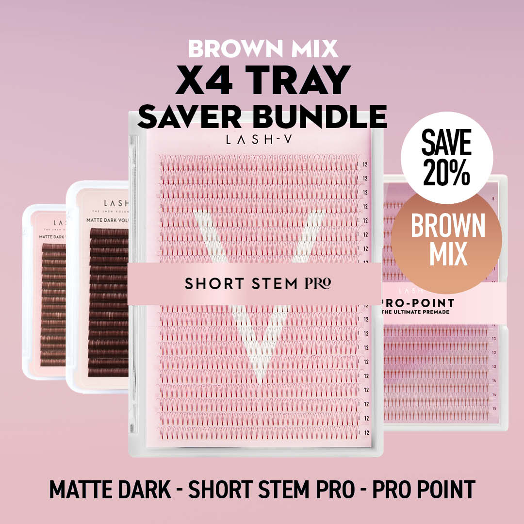 Brown Lashes Saver Bundle - x4 Trays - Matte Dark/Short Stem/Pro-point - LASH V