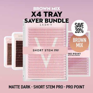 Brown Lashes Saver Bundle - x4 Trays - Matte Dark/Short Stem/Pro-point - LASH V