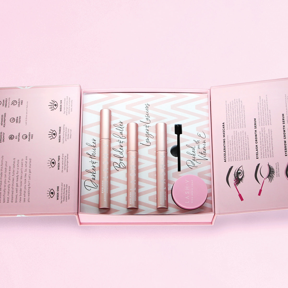 Indulgence Lash & Brow Growth Kit - Lash & Brow Growth Serums + Mascara +Brow Soap - LASH V