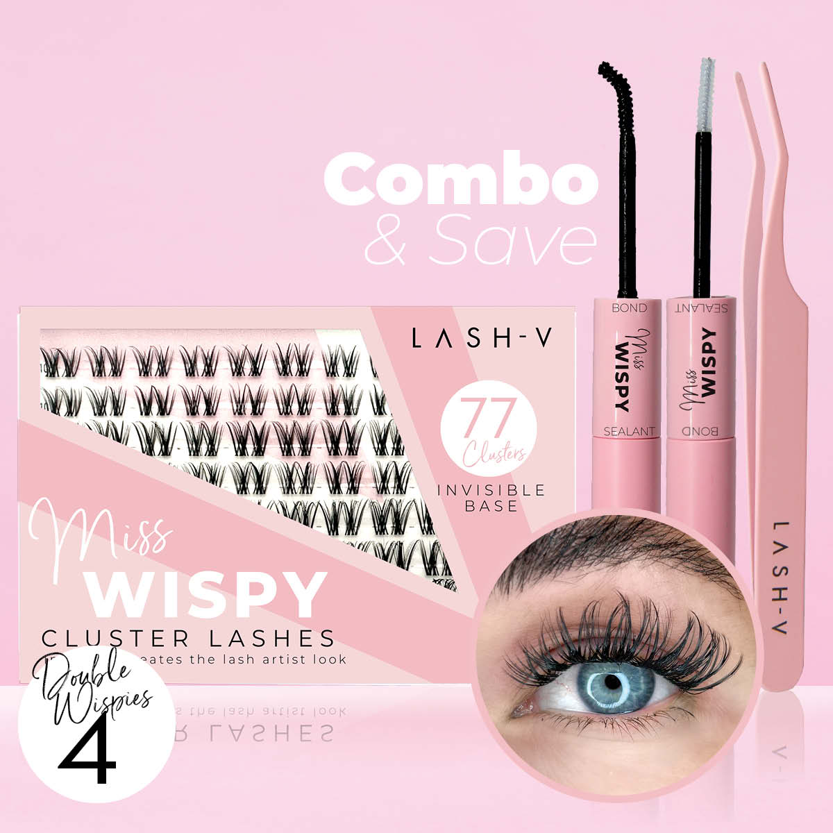 Miss Wispy Cluster Lashes - 77 Clusters Style 4 Double Wispies Combo Kit - LASH V