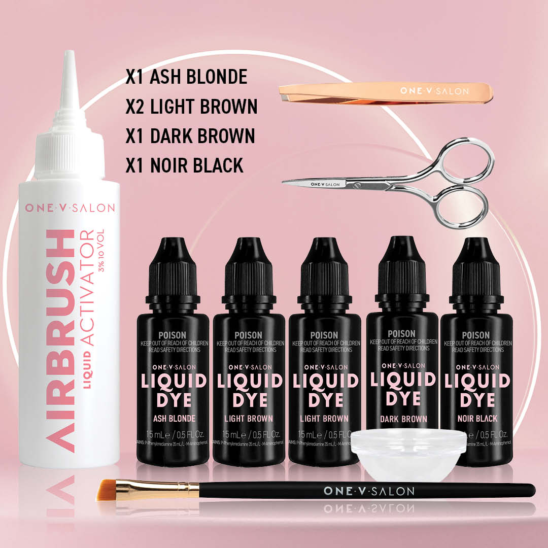 Brow Liquid Dye Complete Combo Kit - X5 colours - Airbrush Liquid Activator - LASH V