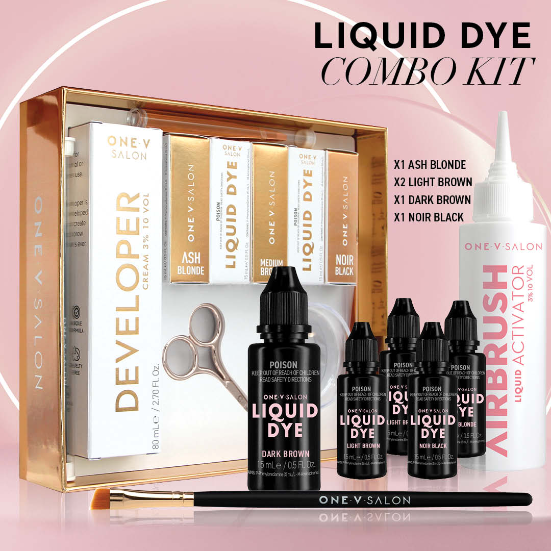 Brow Liquid Dye Complete Combo Kit - X5 colours - Airbrush Liquid Activator - LASH V