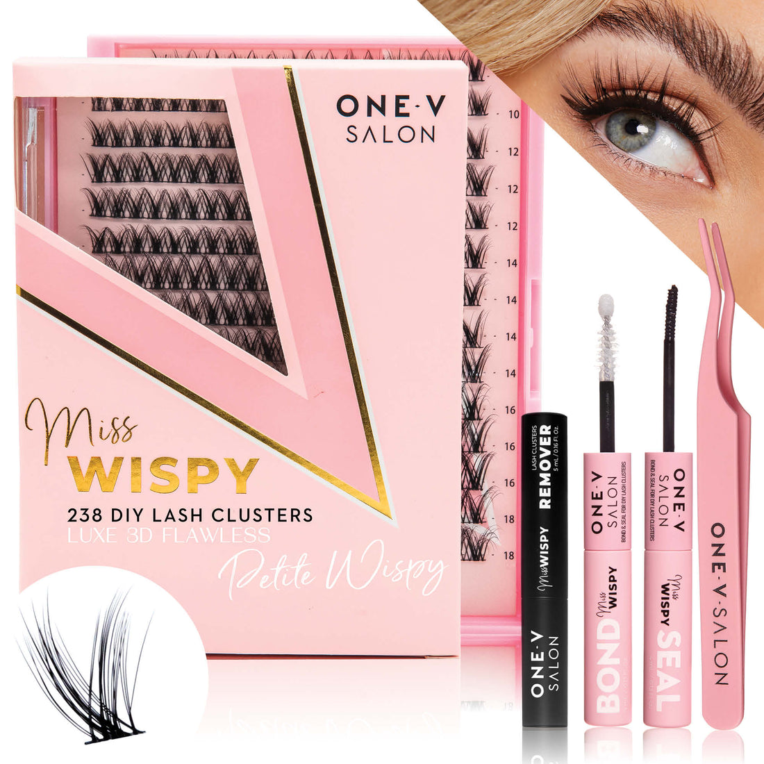 Luxe 3D Flawless -PETITE WISPY- 238 DIY Cluster Lashes Complete Kit (Bundle Pack) - LASH V