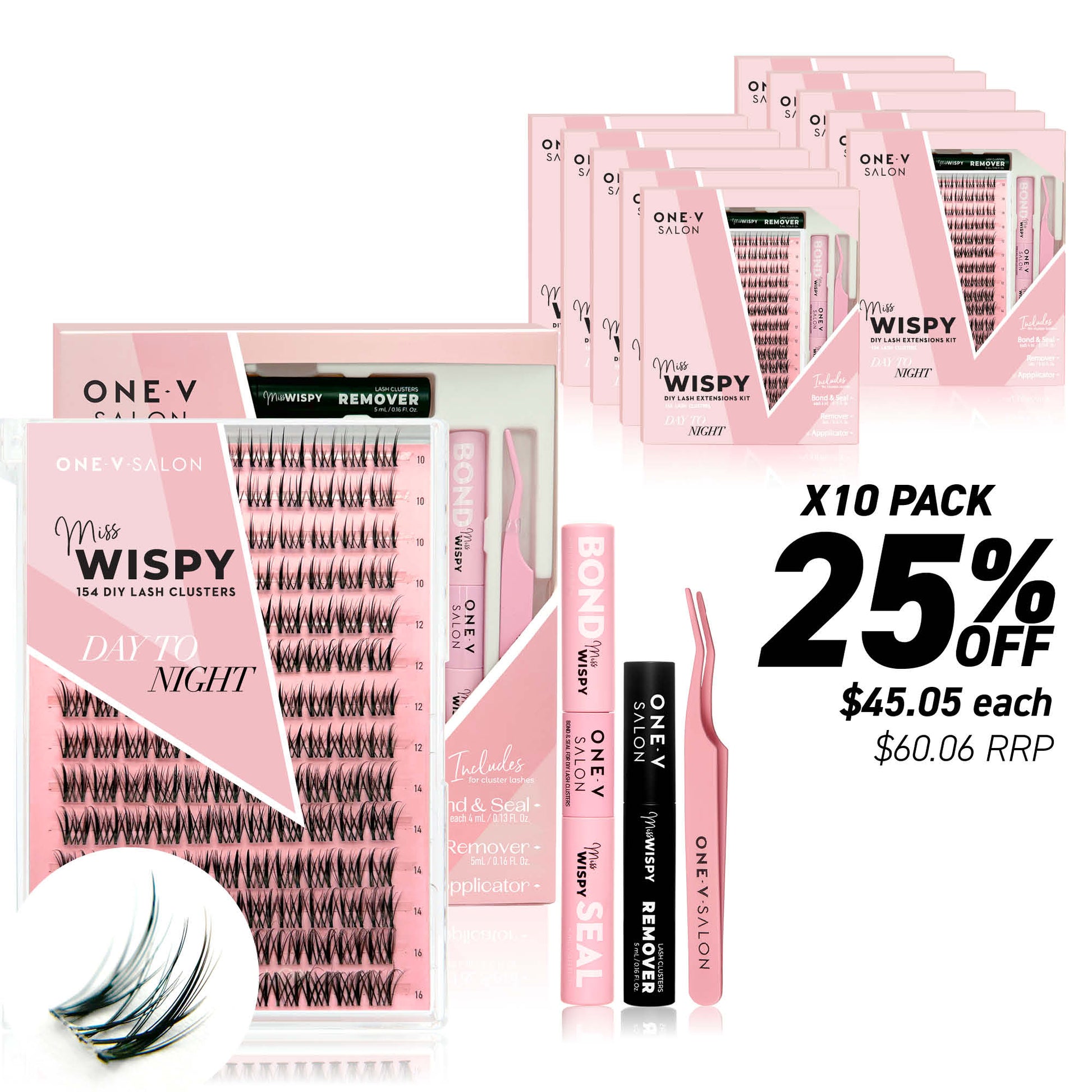 Miss Wispy Cluster Lashes Day to Night - 154 DIY Cluster Lashes Complete Kit (Bundle Pack) - LASH V