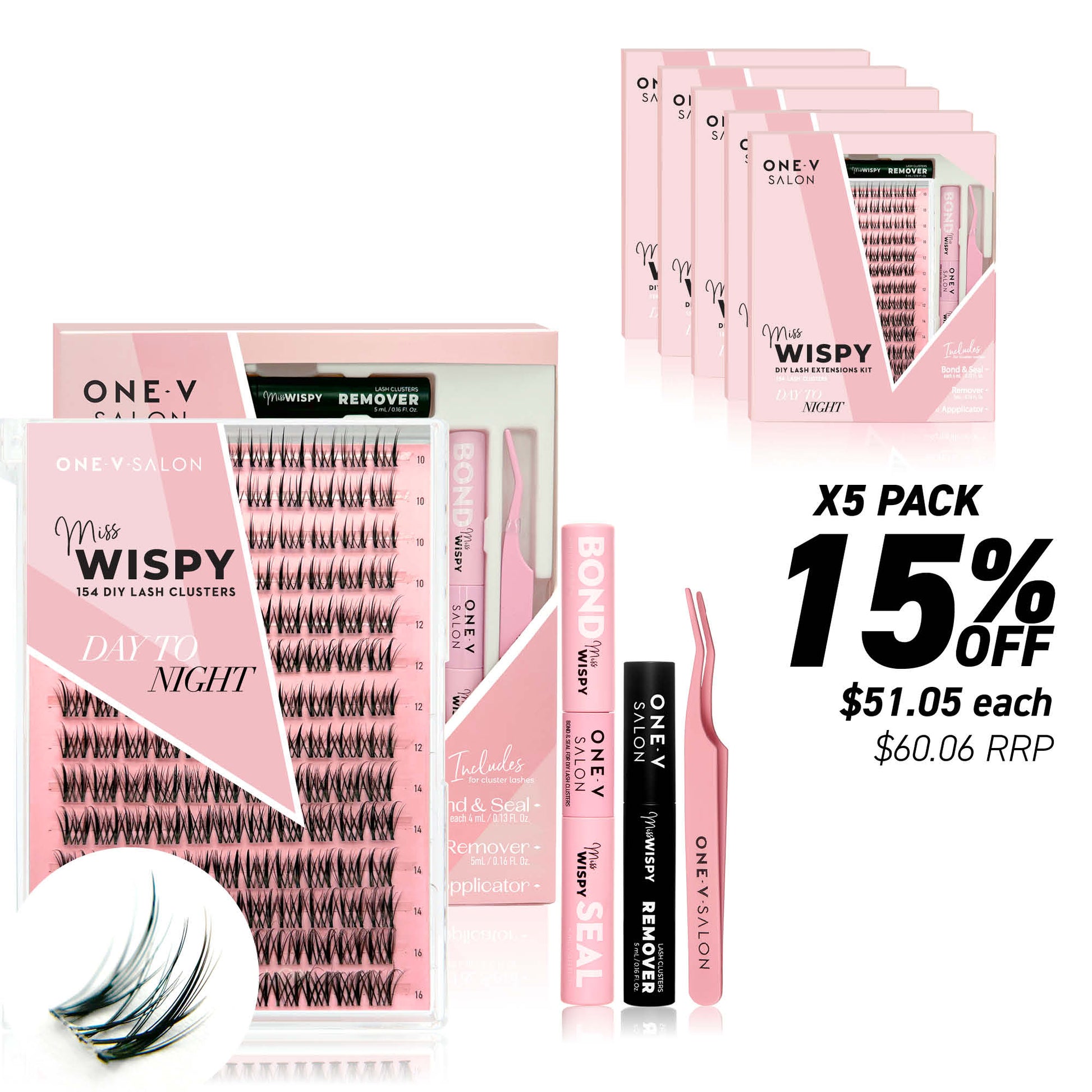Miss Wispy Cluster Lashes Day to Night - 154 DIY Cluster Lashes Complete Kit (Bundle Pack) - LASH V