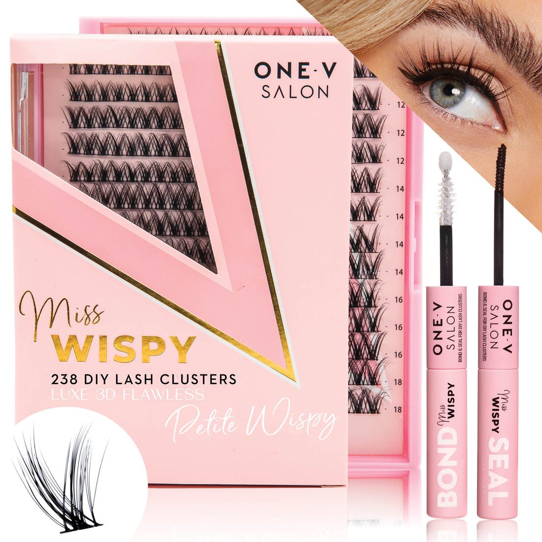Luxe 3D Flawless -PETITE WISPY- 238 DIY Cluster Lashes With Bond and Seal Kit - LASH V