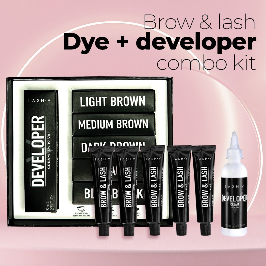 Brow & Lash Dye Combo Kit  - (All 5 Colours + Developer 3%) Hybrid Eyebrow Tint - LASH V