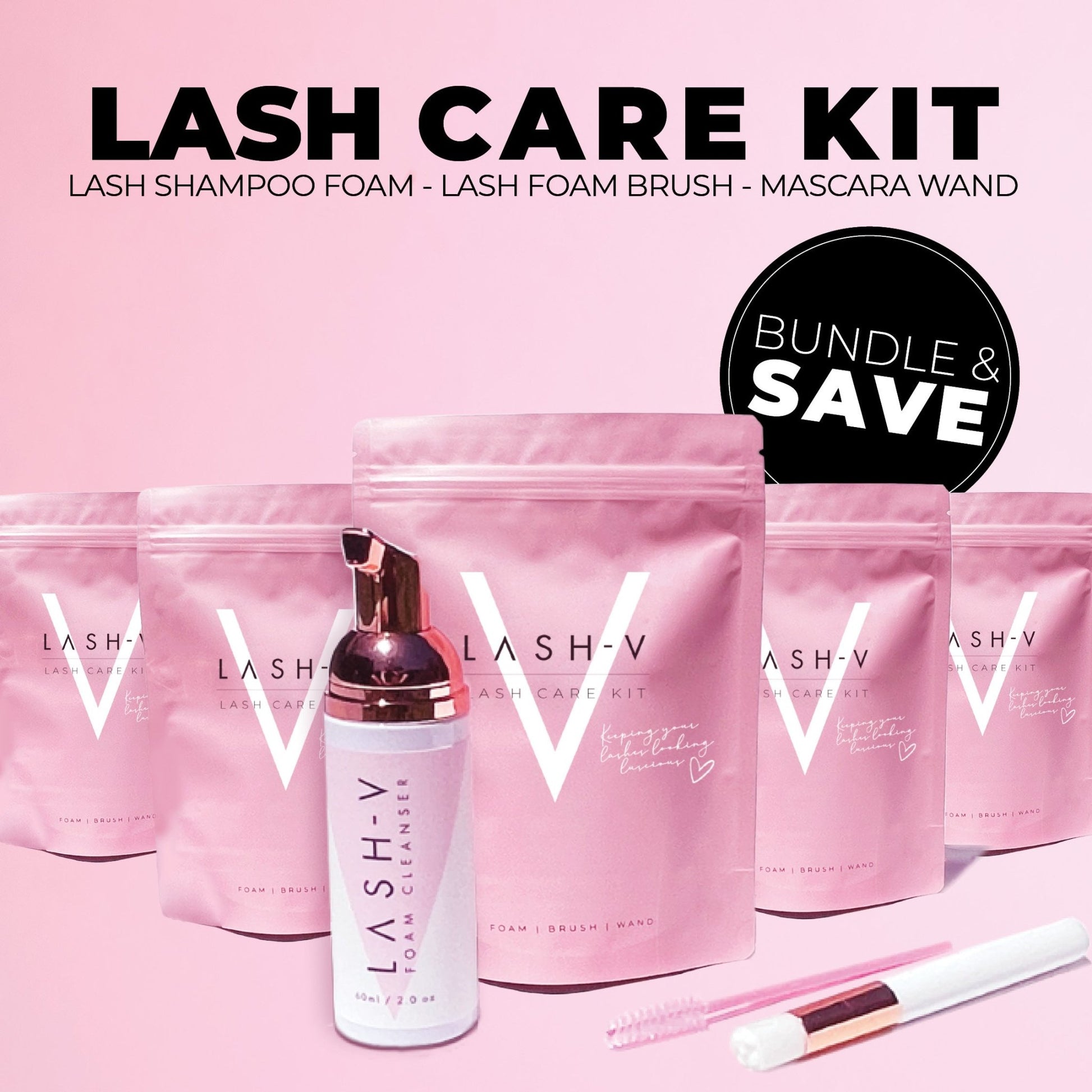 Lash Cleanser Kit - Lash Shampoo Foam + Lash Brush + Mascara Wand - LASH V
