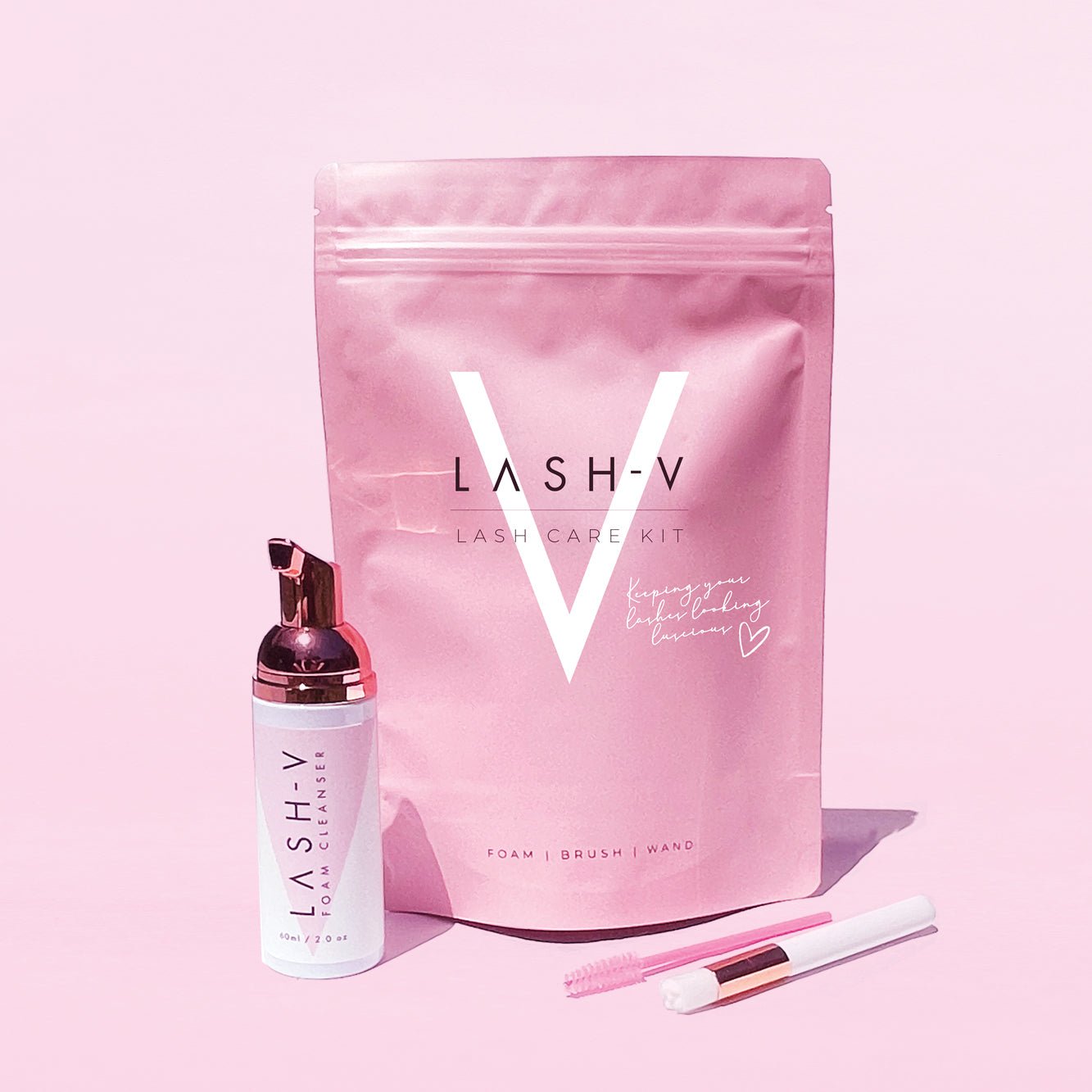 Lash Cleanser Kit - Lash Shampoo Foam + Lash Brush + Mascara Wand - LASH V