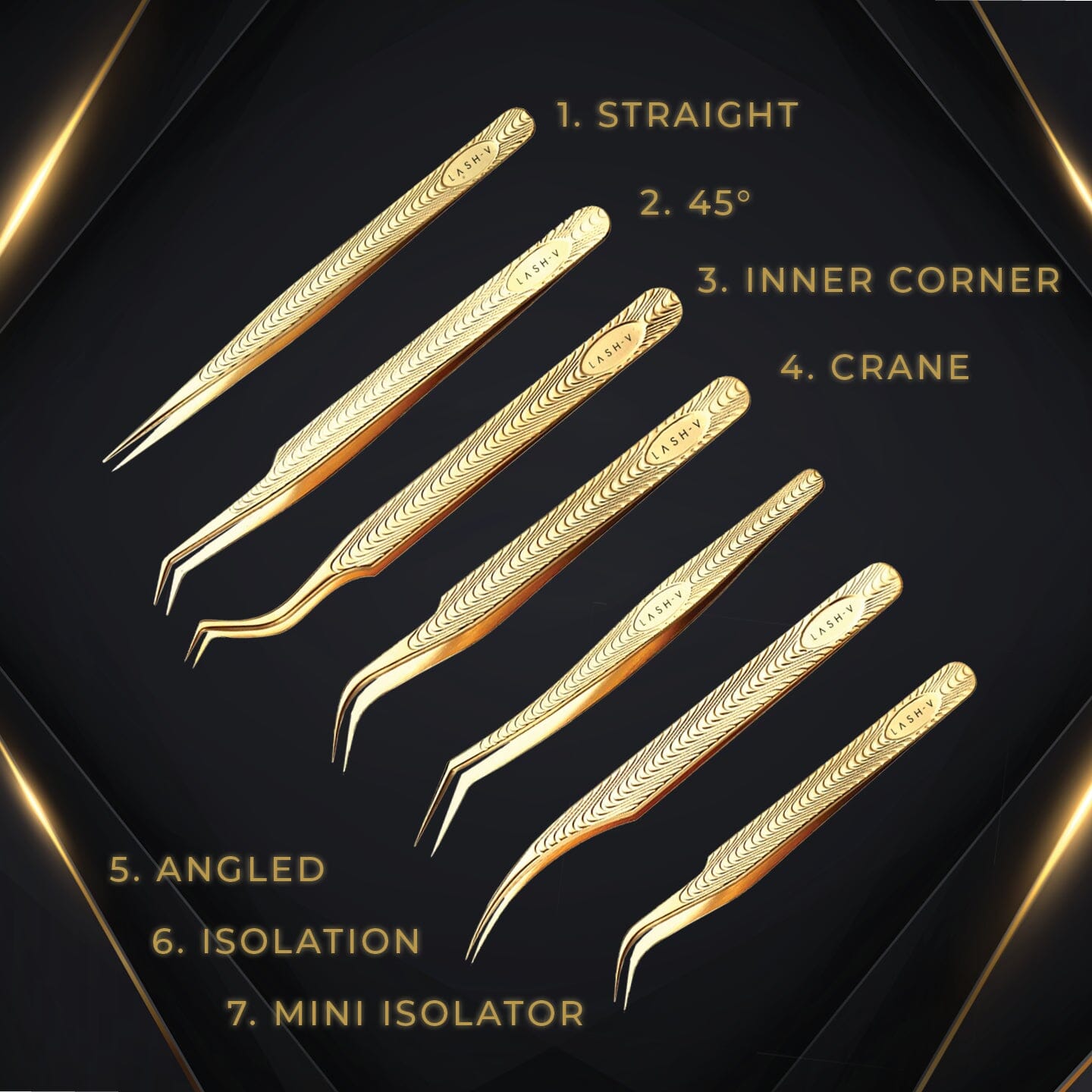 Luxe Gold Tweezers - 7x Pack Combo - LASH V