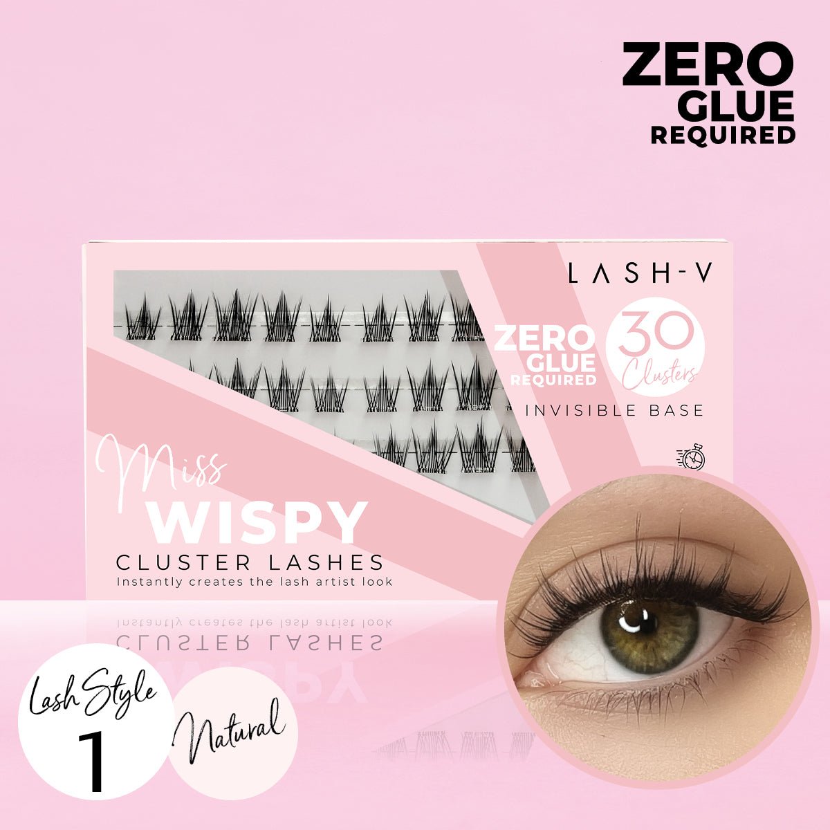 Miss Wispy Cluster Lashes - No Glue - 30 Clusters . - LASH V