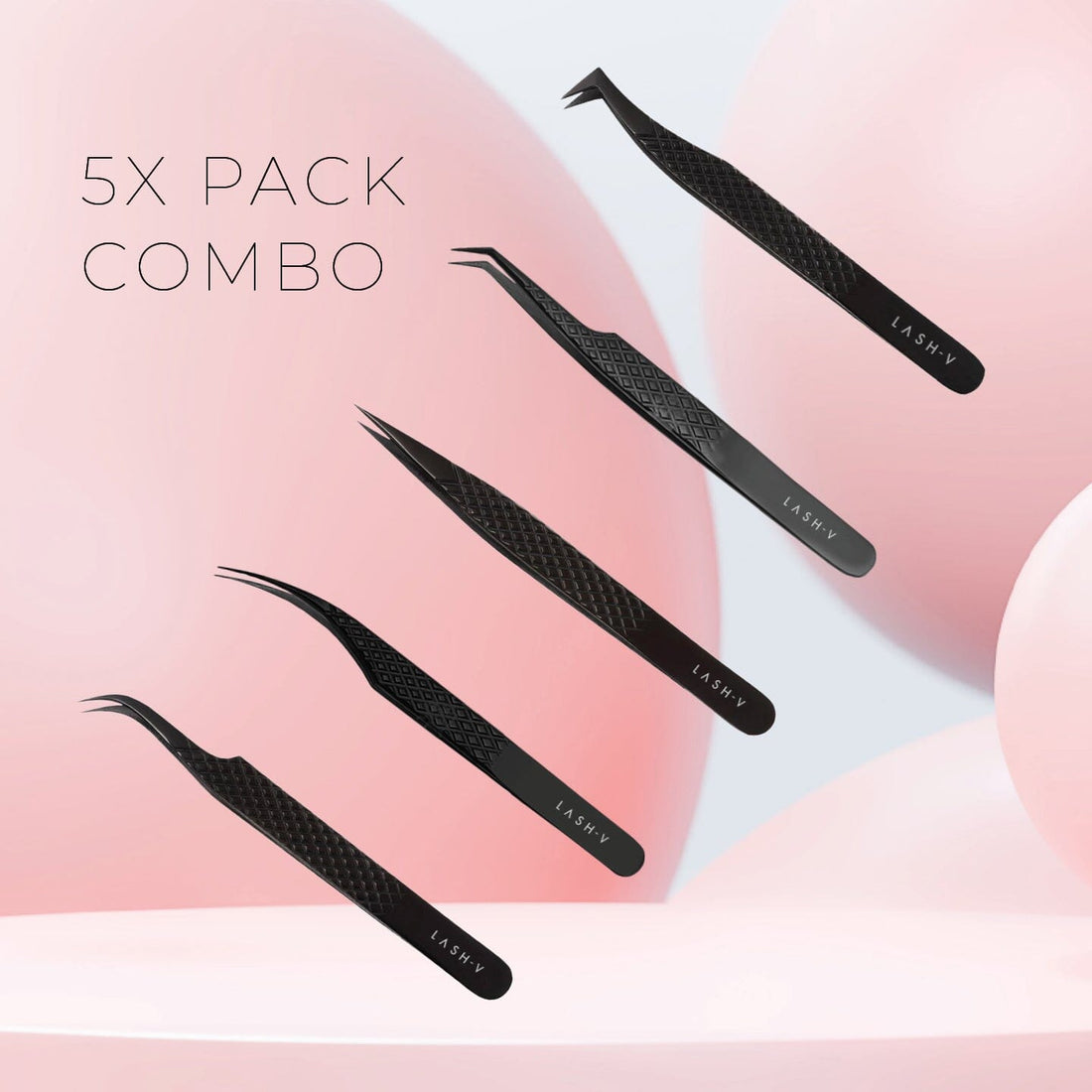 Titanium Eyelash Tweezers - 5x Pack Combo - LASH V